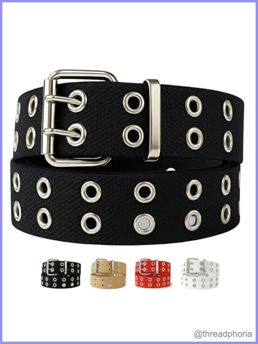Double Grommet Belt 1.5" Wide Cotton Canvas Punk Style Adjustable Metal Buckle